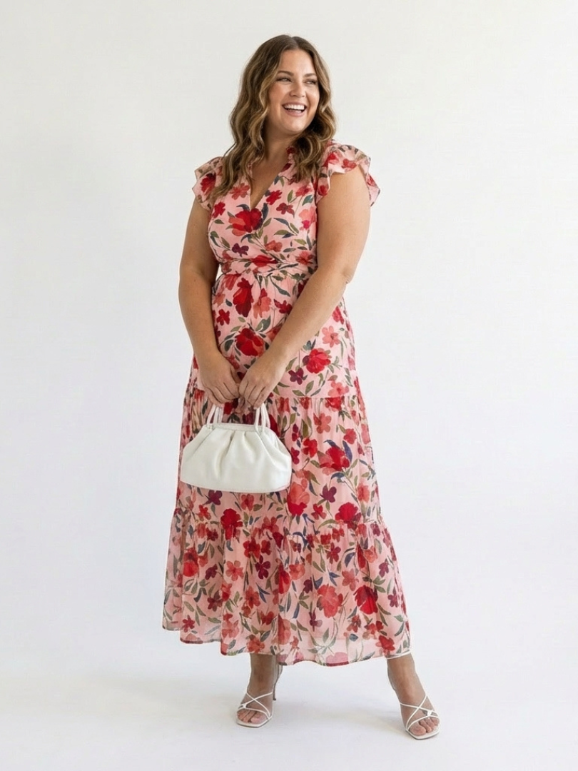 Lila | Abito midi a balze con scollatura a V floreale