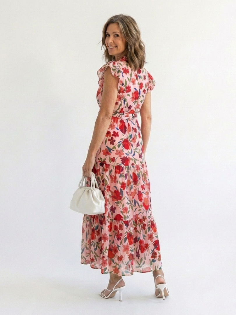 Lila | Abito midi a balze con scollatura a V floreale