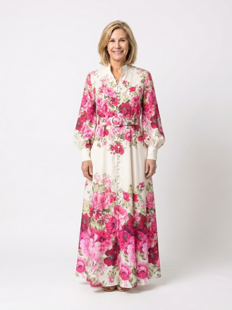 Kennedy | Abito Maxi Floral con Maniche Lunghe e Cintura