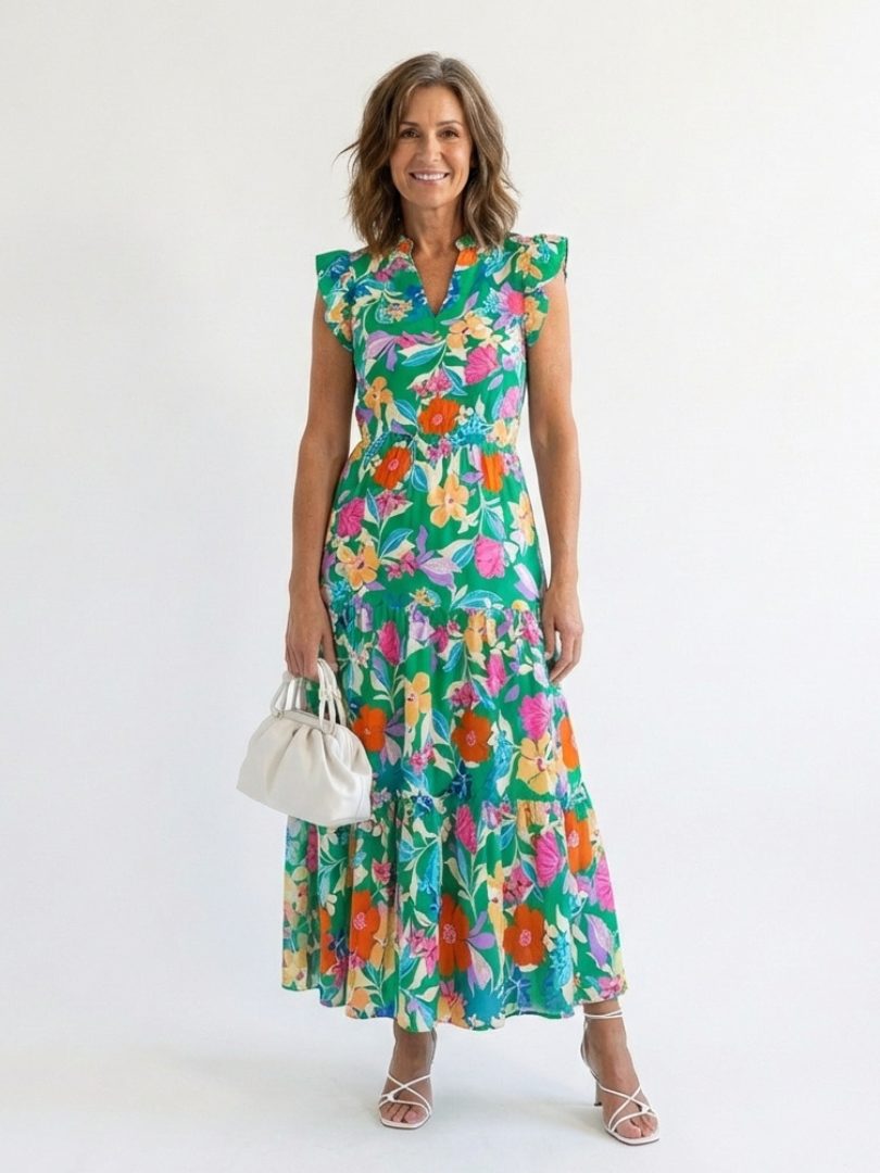 Lila | Abito midi a balze con scollatura a V floreale