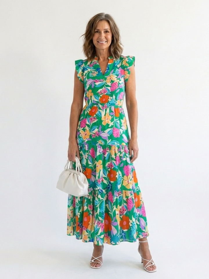 Lila | Abito midi a balze con scollatura a V floreale