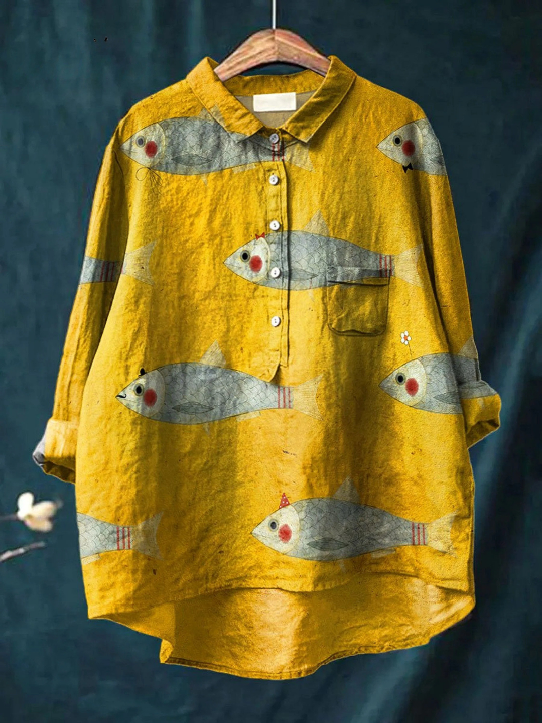 Harper | Maglietta Casual con Stampa d'Arte Vintage di Pesci