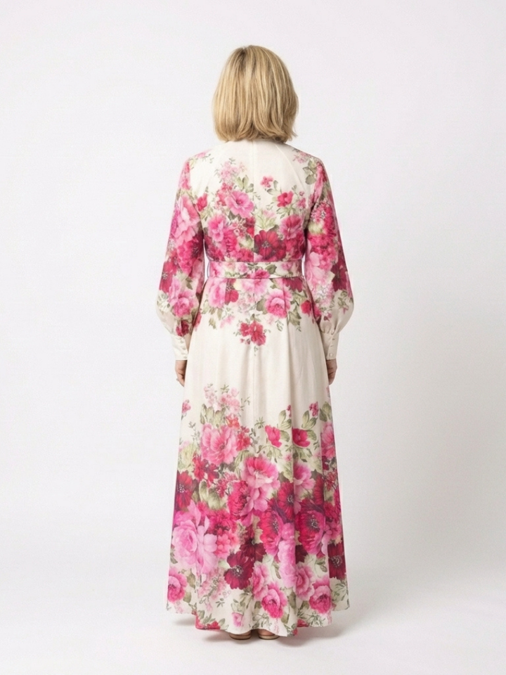 Kennedy | Abito Maxi Floral con Maniche Lunghe e Cintura
