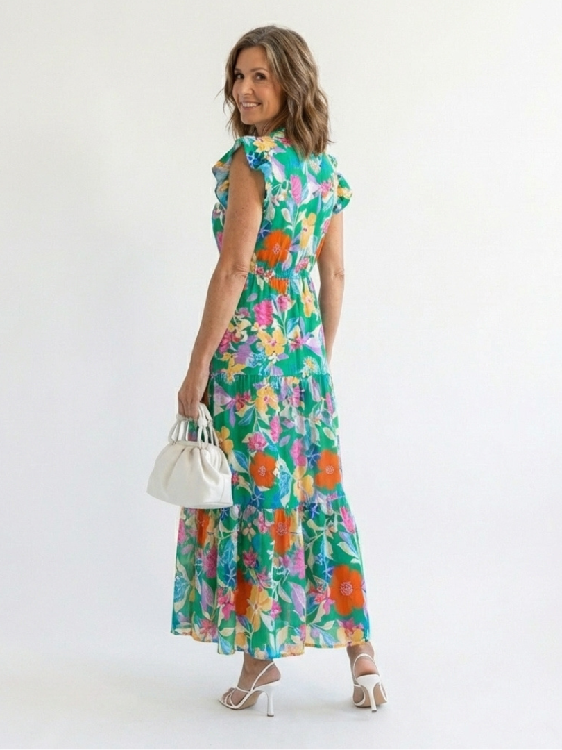 Lila | Abito midi a balze con scollatura a V floreale