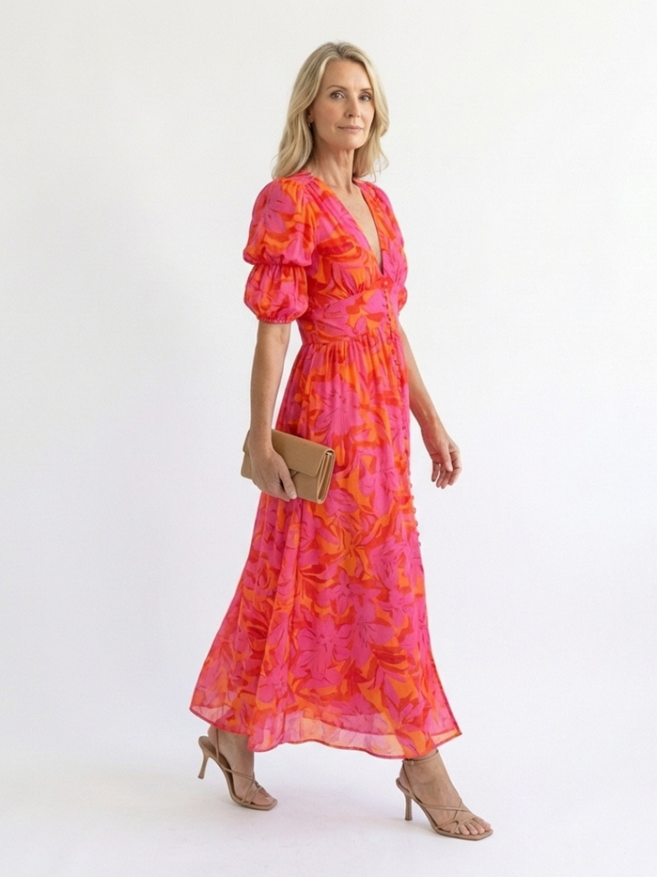 Willow | Abito Midi a V con Maniche a Palloncino