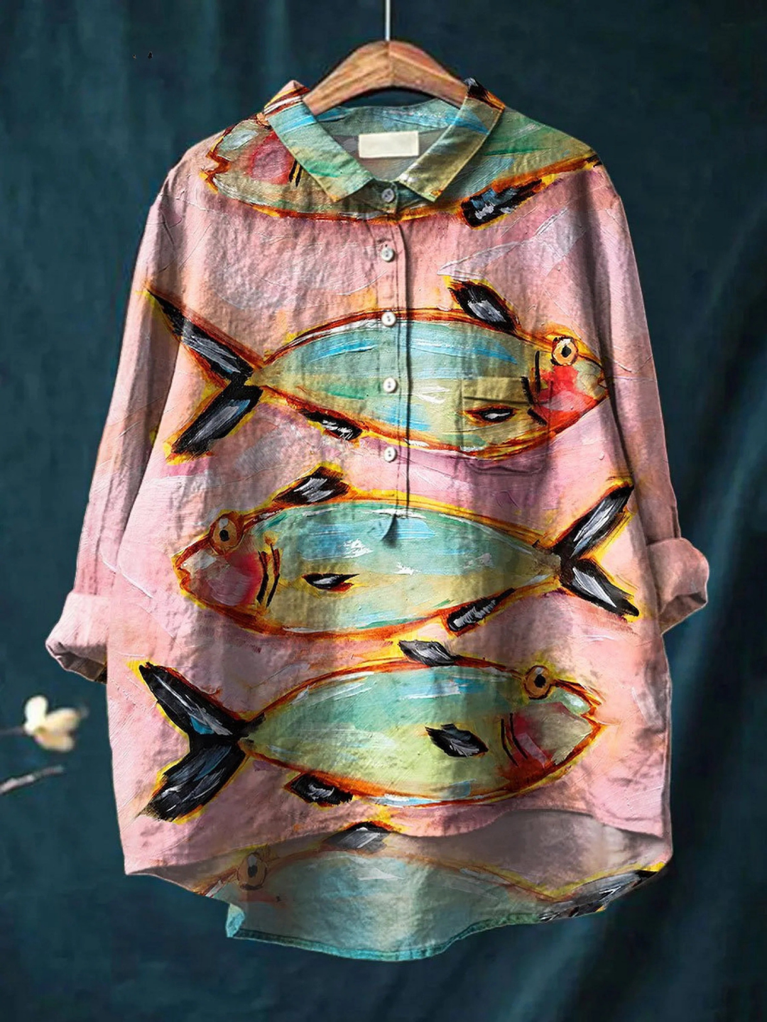Eliza | Camicia Casual Vintage con Stampa di Pesci da Donna