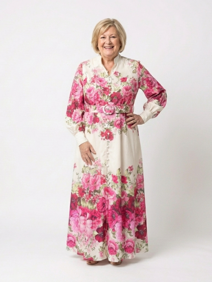 Kennedy | Abito Maxi Floral con Maniche Lunghe e Cintura