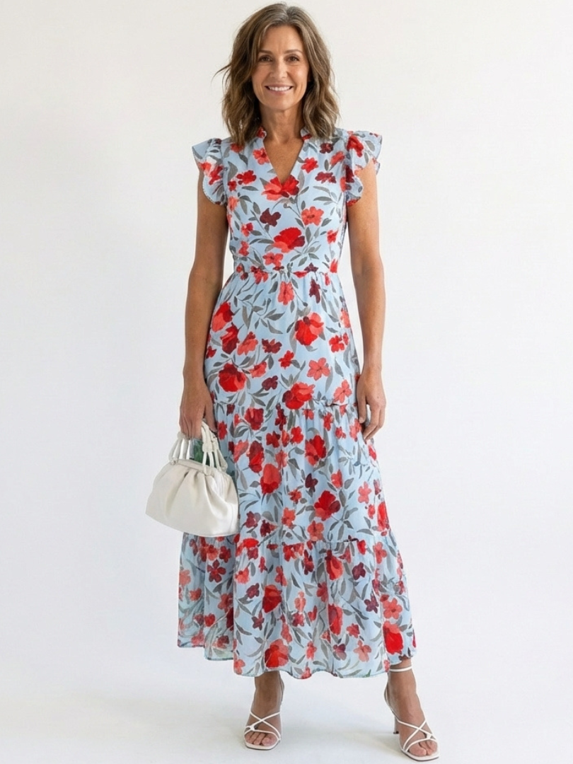 Lila | Abito midi a balze con scollatura a V floreale