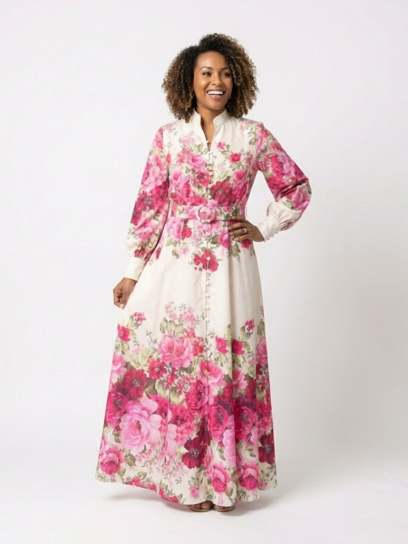 Kennedy | Abito Maxi Floral con Maniche Lunghe e Cintura