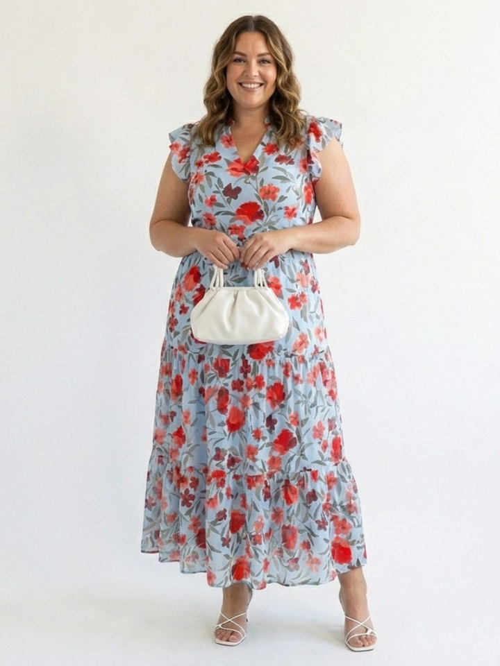 Lila | Abito midi a balze con scollatura a V floreale