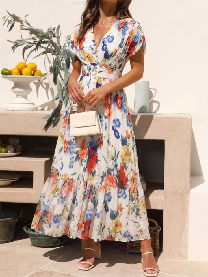 Savannah | Abito midi floreale a maniche corte con pieghe