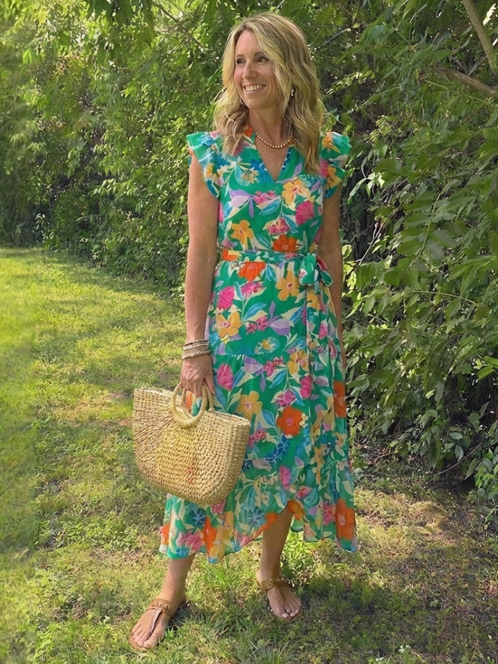 Lila | Abito midi a balze con scollatura a V floreale