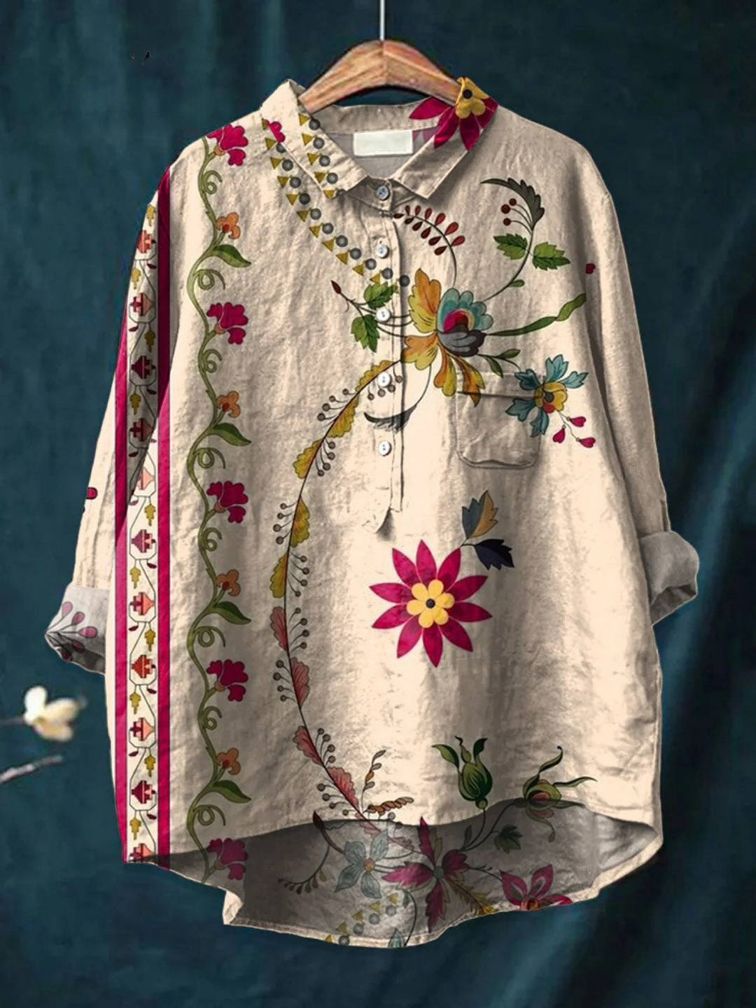 Isla | Camicia Casual Vintage con Stampa Floreale