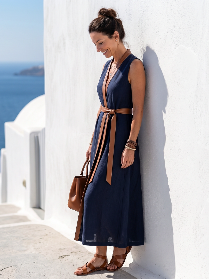 Myra | Abito Midi con Linea a Contrasto