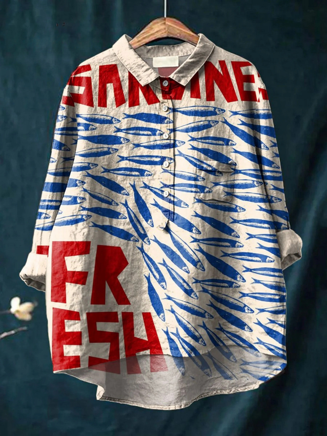Isabella | Camicia Casual Vintage con Stampa di Pesci