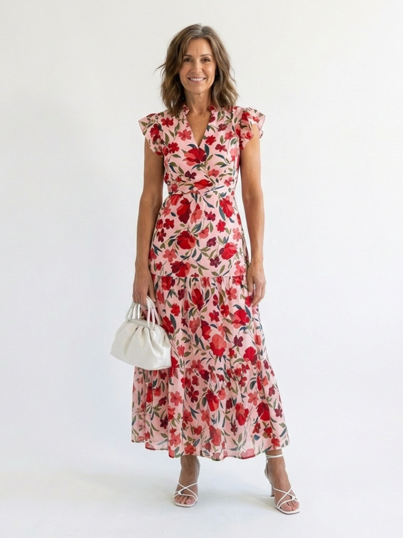 Lila | Abito midi a balze con scollatura a V floreale