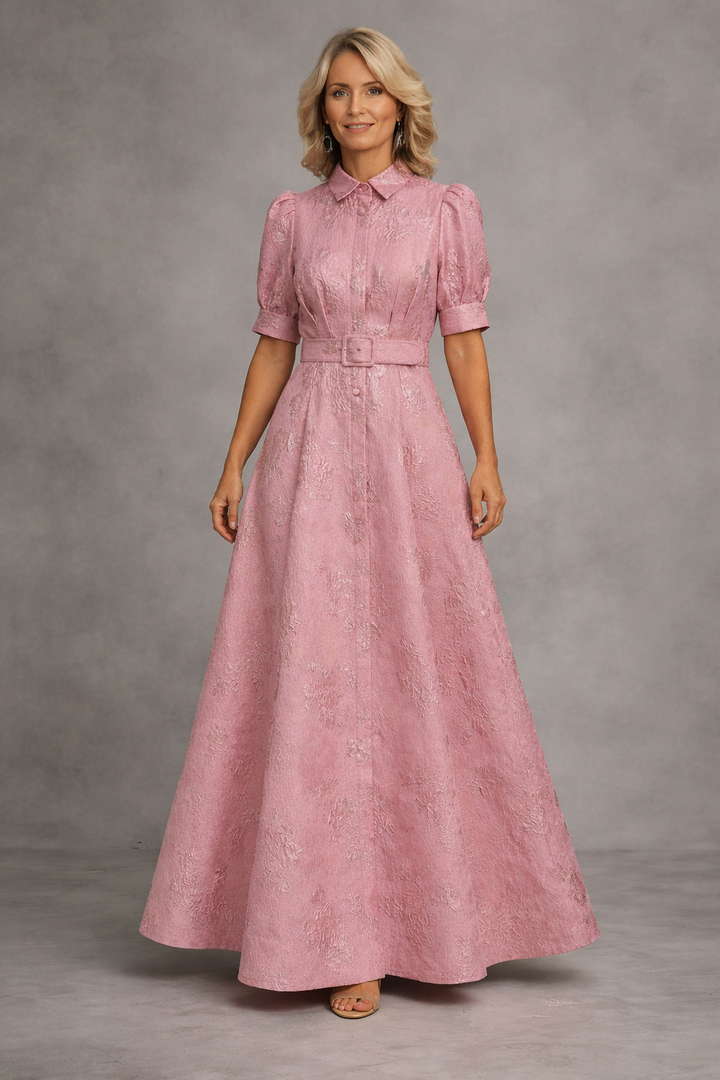 Rosa | Abito Maxi Stampato con Cintura