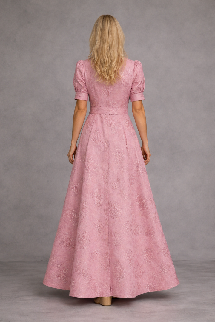 Rosa | Abito Maxi Stampato con Cintura