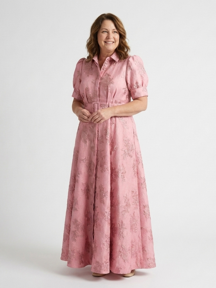 Xanthea | Abito lungo a camicia floreale con maniche corte e cintura