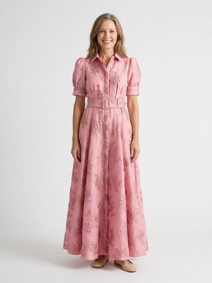 Xanthea | Abito lungo a camicia floreale con maniche corte e cintura