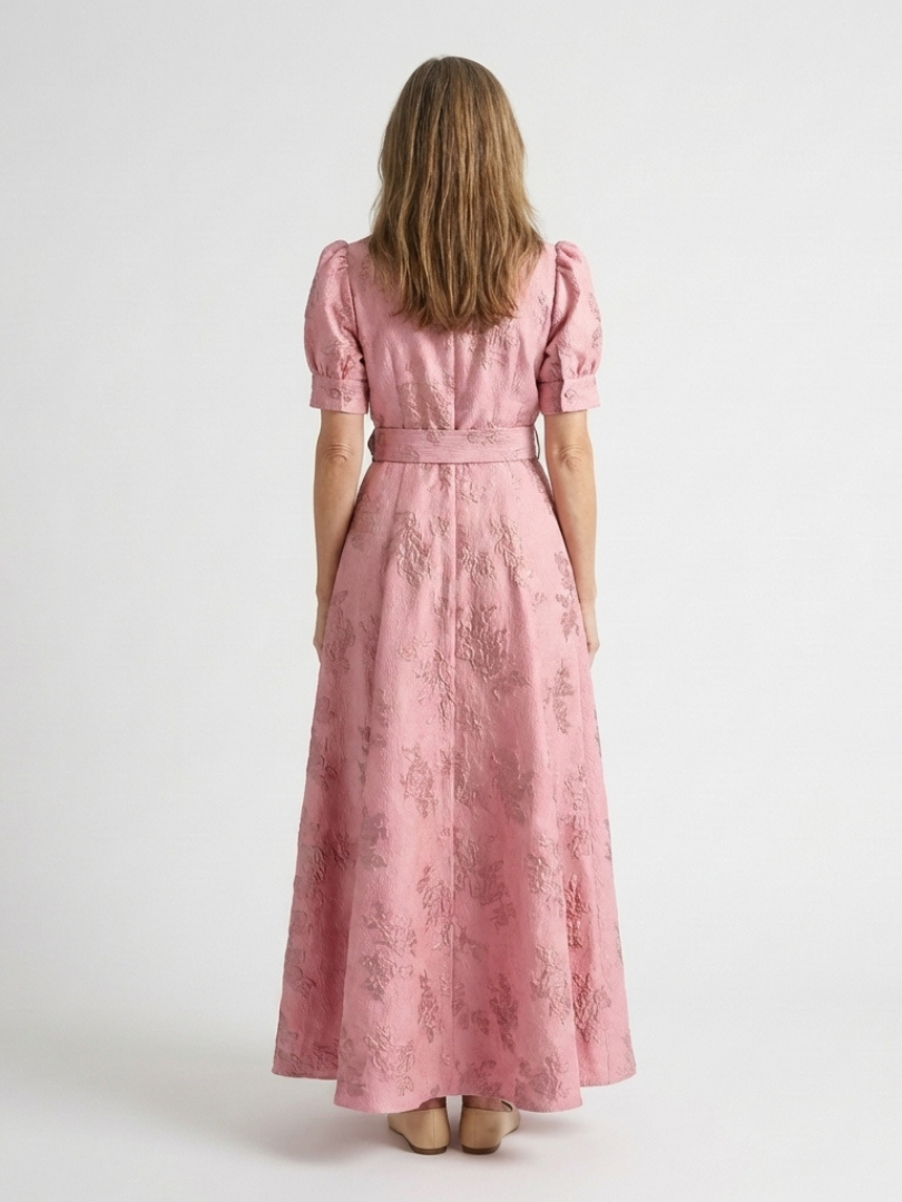 Xanthea | Abito lungo a camicia floreale con maniche corte e cintura