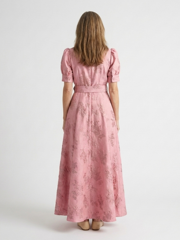 Xanthea | Abito lungo a camicia floreale con maniche corte e cintura