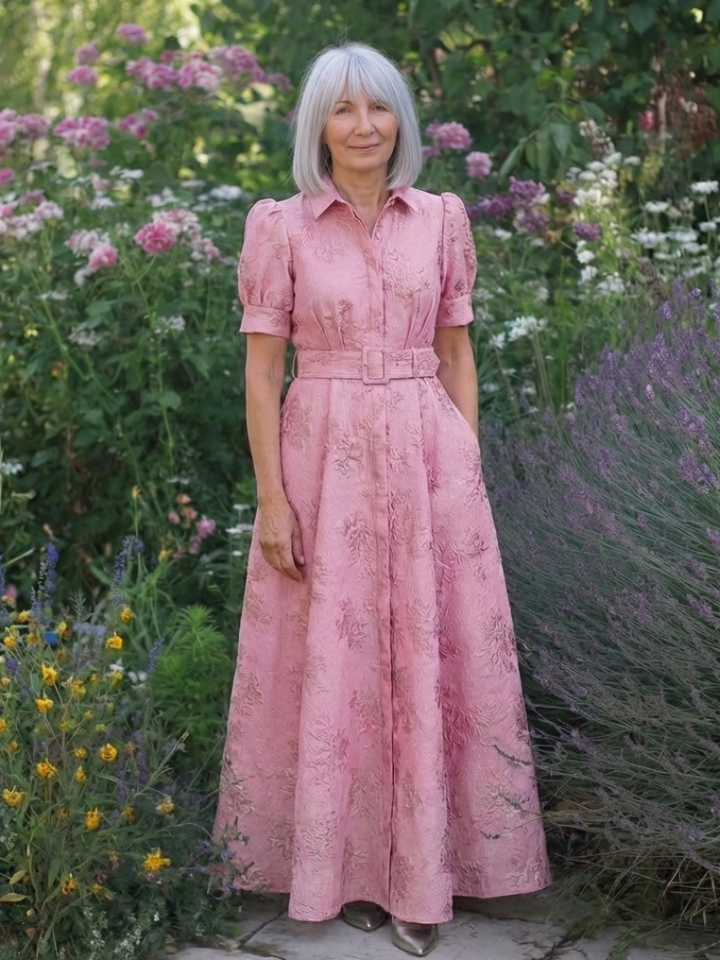 Xanthea | Abito lungo a camicia floreale con maniche corte e cintura