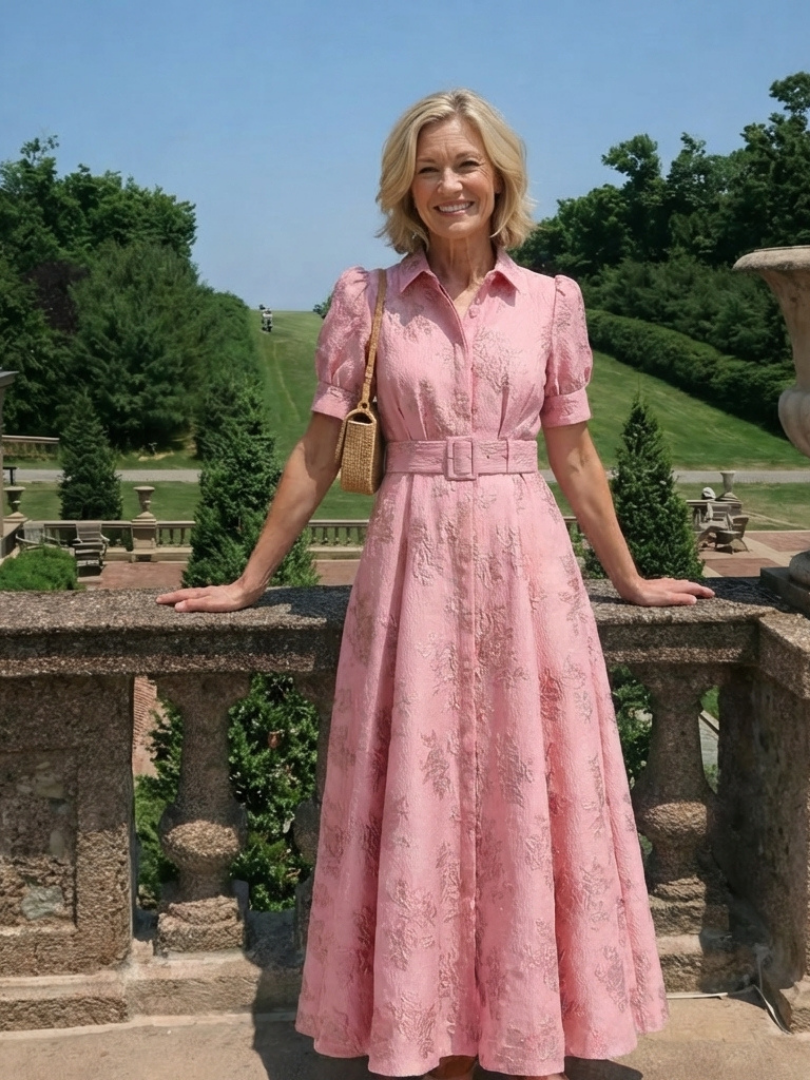 Xanthea | Abito lungo a camicia floreale con maniche corte e cintura