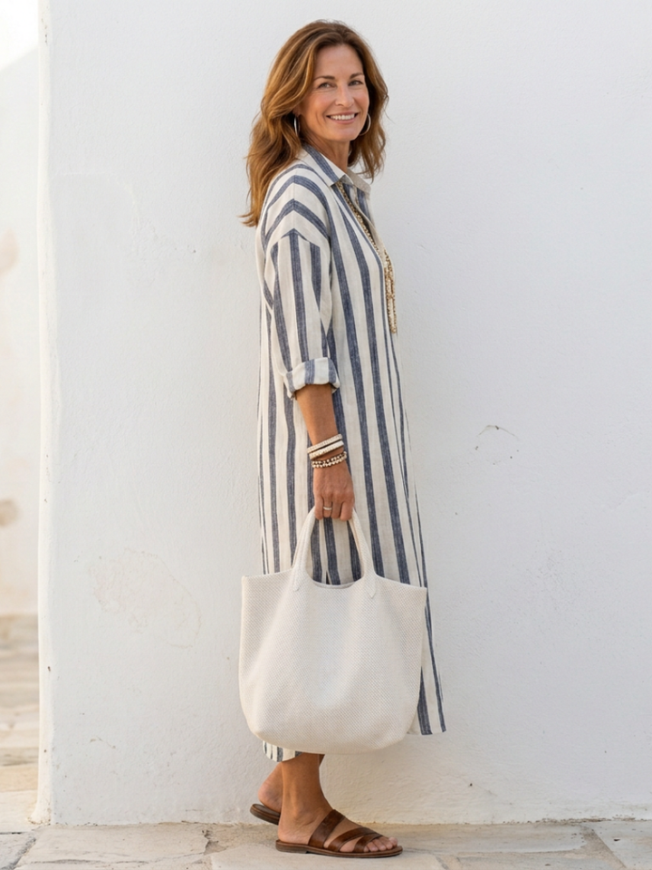 Naomi | Abito Camicia Midi a Maniche Lunghe a Righe