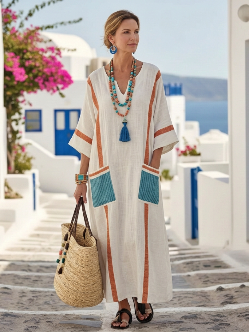 Noemi | Abito Maxi con Scollo a V e Maniche Corte