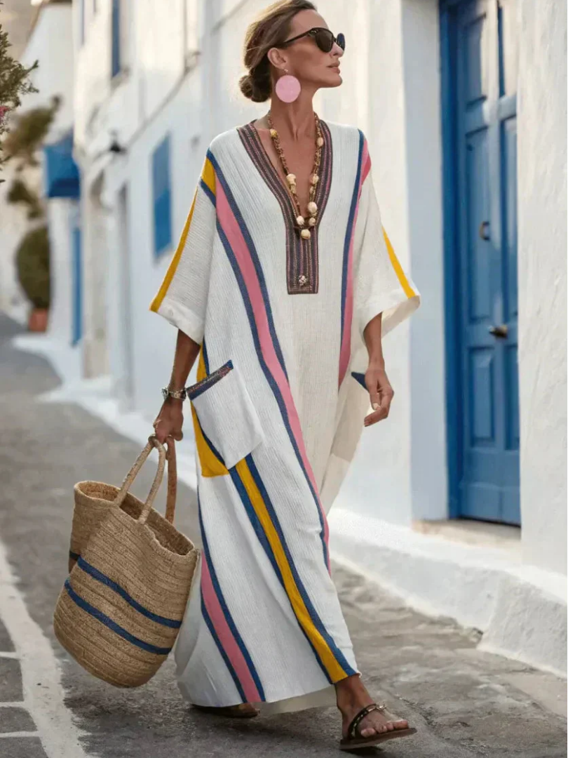 Noemi | Abito Maxi con Scollo a V e Maniche Corte