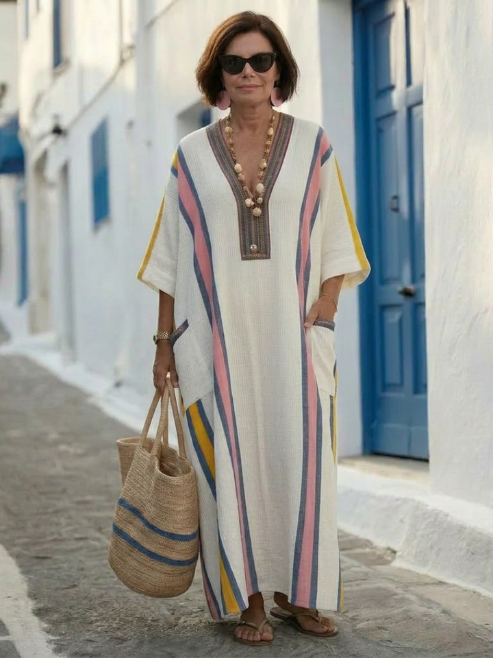 Noemi | Abito Maxi con Scollo a V e Maniche Corte