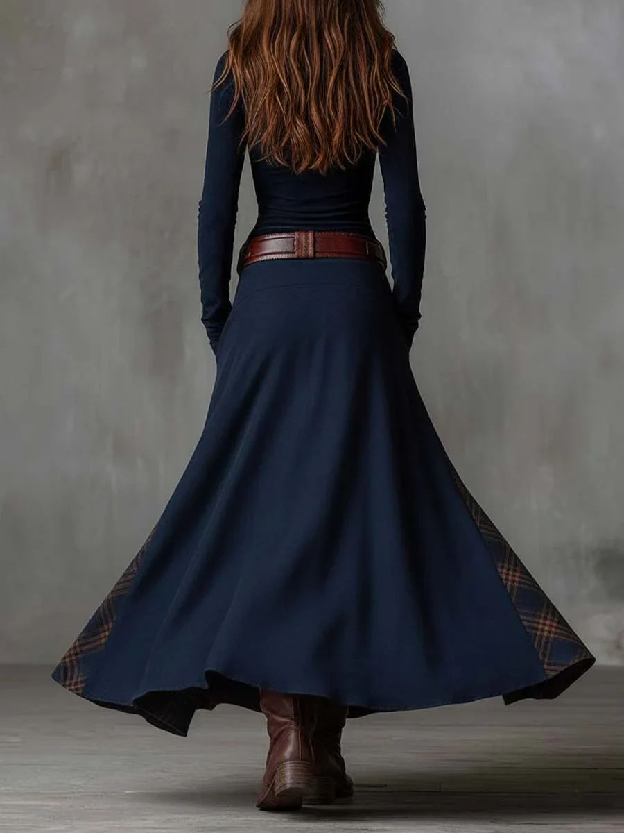 Leonora | Abito Lungo Vintage in Velluto Blu Marino (Include Cintura)