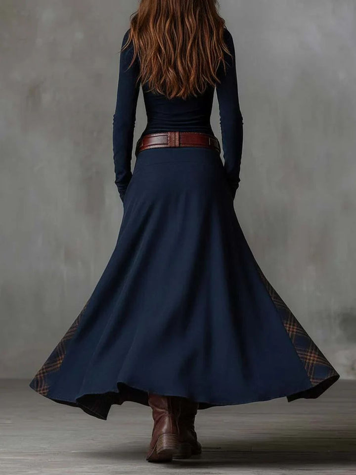 Leonora | Abito Lungo Vintage in Velluto Blu Marino (Include Cintura)