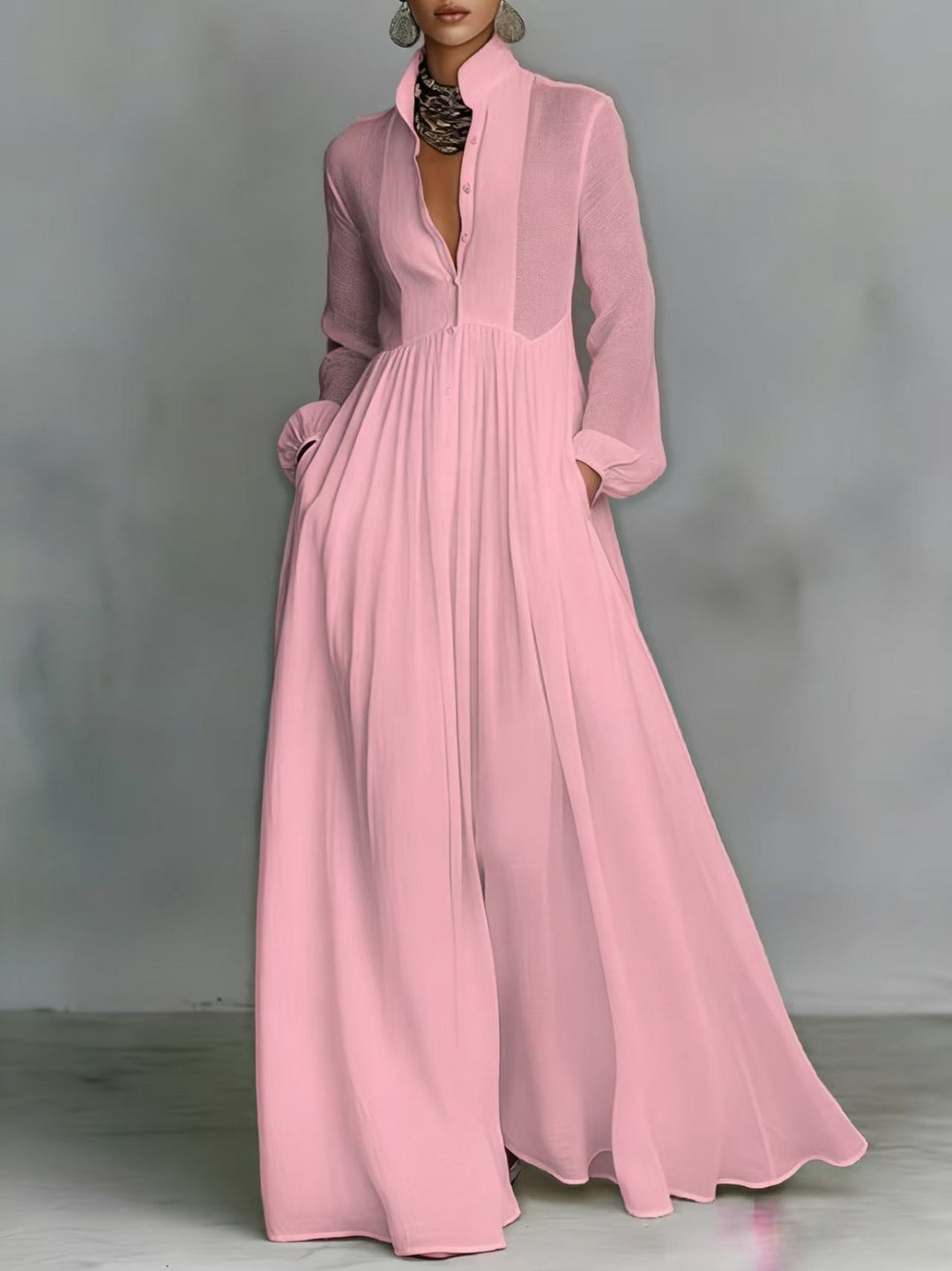 Serena | Abito Maxi con Bottoni Frontali Fluttuante