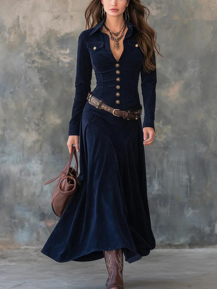 Milana | Abito lungo in suede con spacco