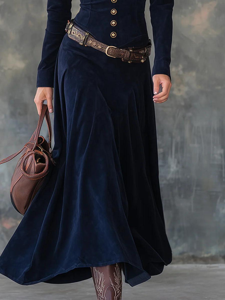 Milana | Abito lungo in suede con spacco