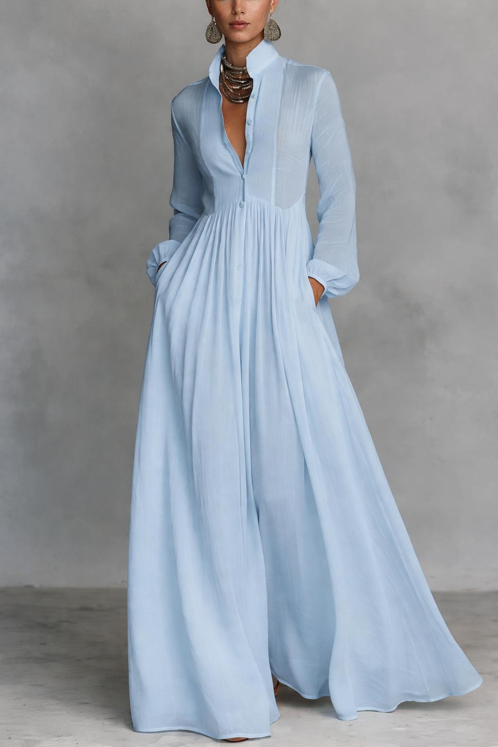 Serena | Abito Maxi con Bottoni Frontali Fluttuante