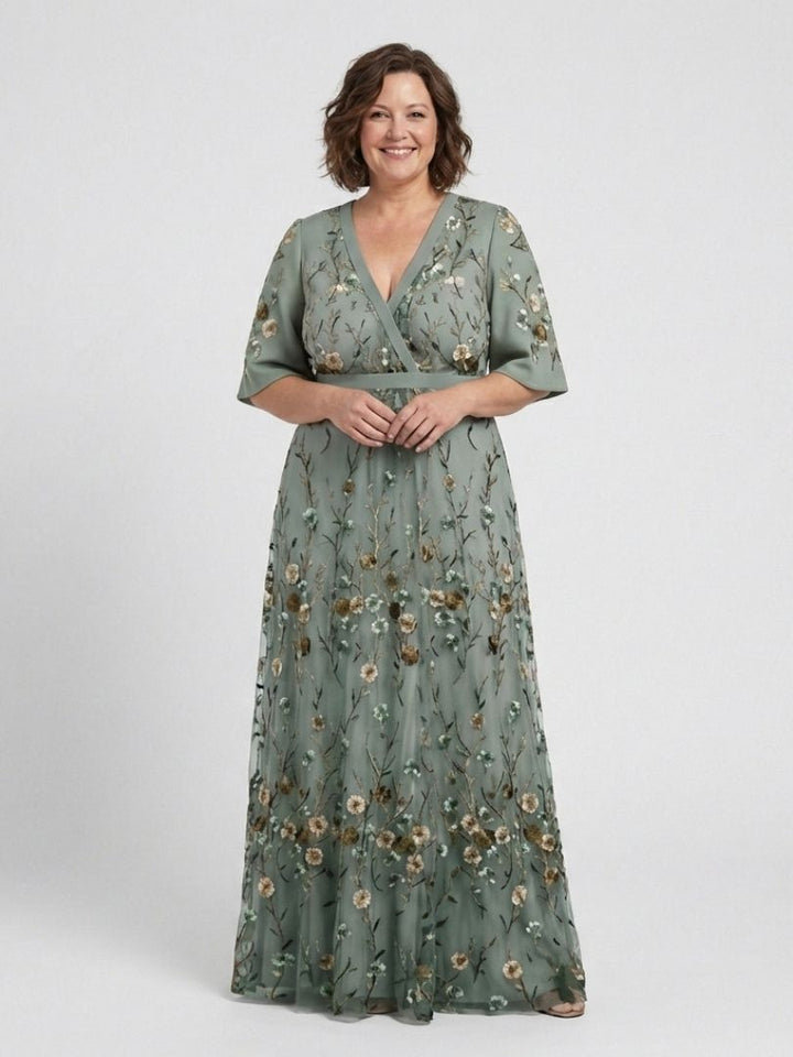 Evadne | Abito Maxi a Viscosa con Maniche Corte a Fiori