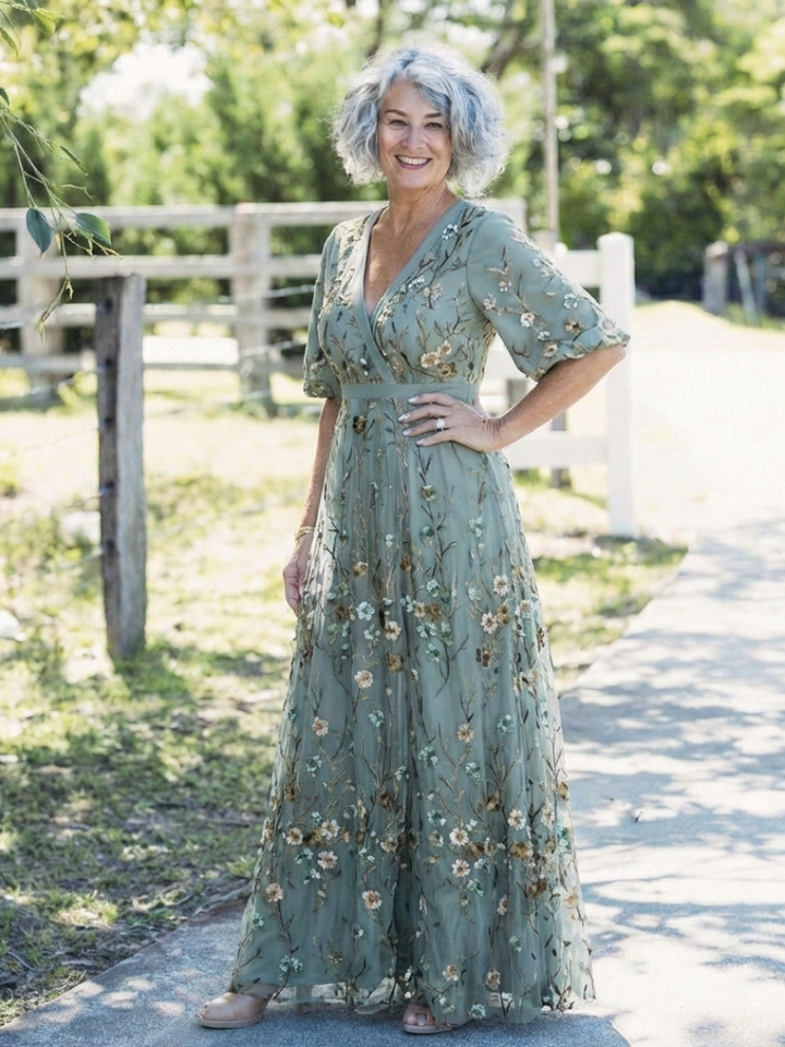 Evadne | Abito Maxi a Viscosa con Maniche Corte a Fiori