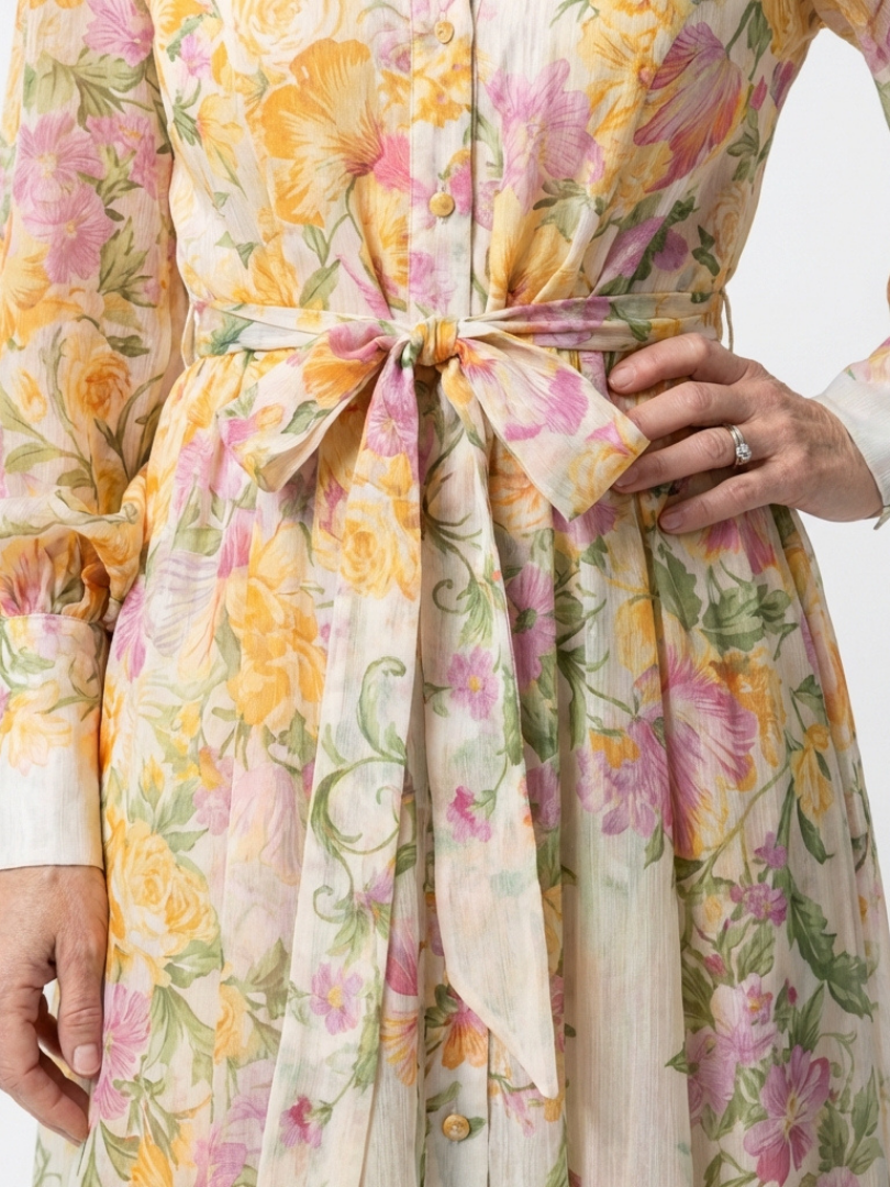 Cressida | Abito Maxi Lungo Floreale con Maniche Lunghe Trasparenti