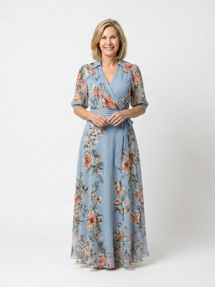 Elowen | Vestito Maxy a V con Maniche a Fiori