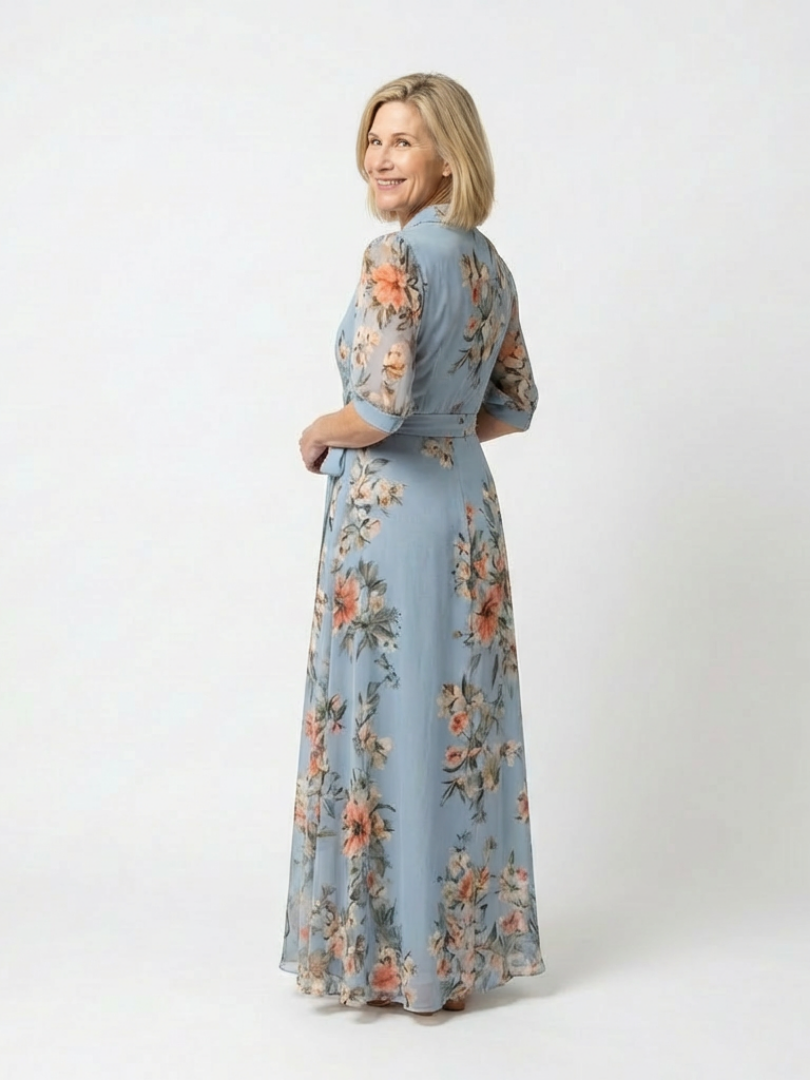 Elowen | Vestito Maxy a V con Maniche a Fiori