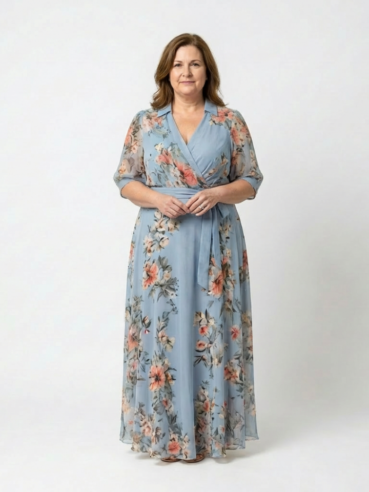 Elowen | Vestito Maxy a V con Maniche a Fiori