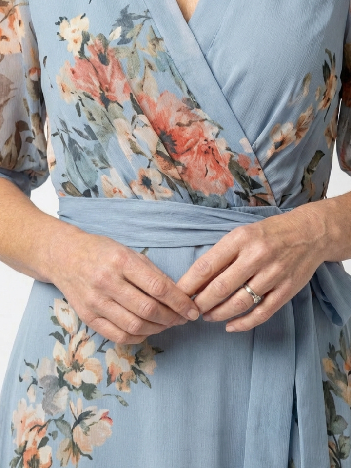 Elowen | Vestito Maxy a V con Maniche a Fiori